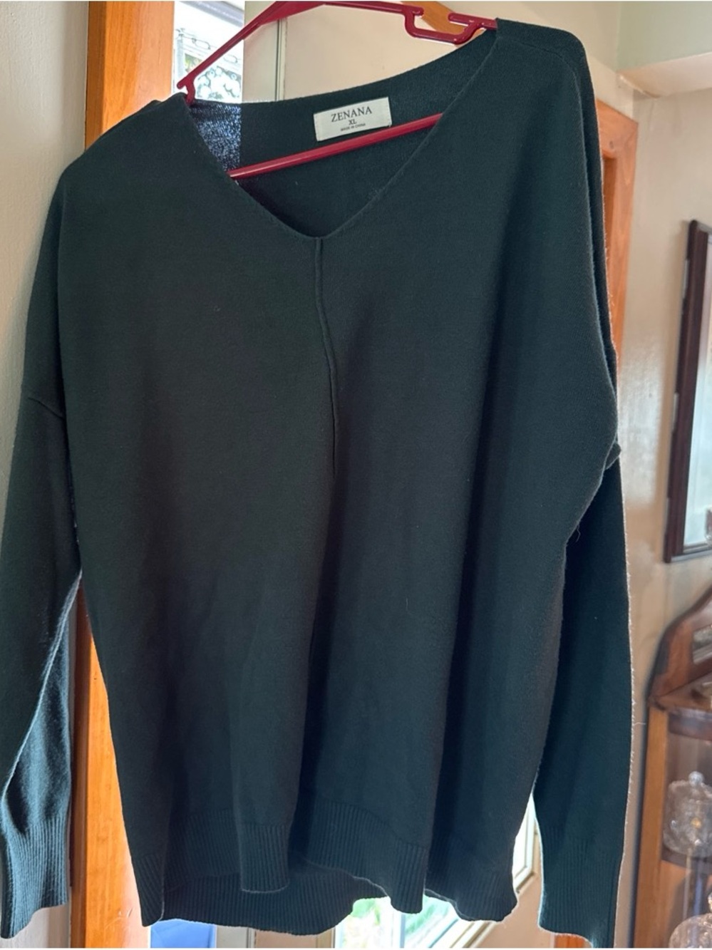 Zenana Outfitters Forest Green V-Neck Sweater